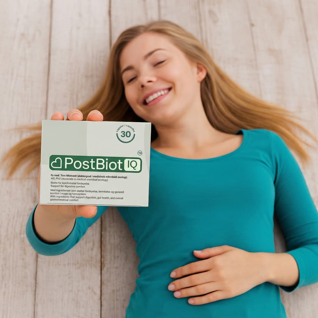 Woman with PostBiotIQ product
